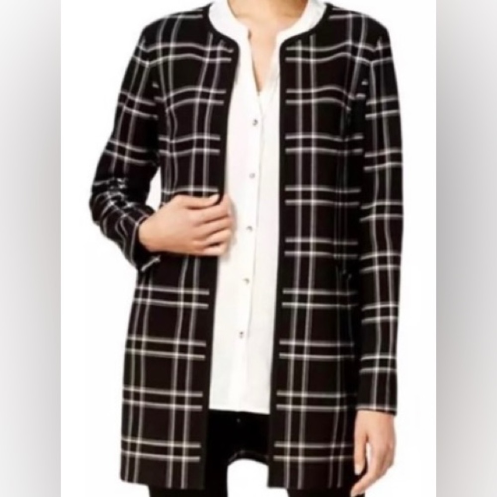 Charter Club Open Front Plaid Duster Coat Size 12